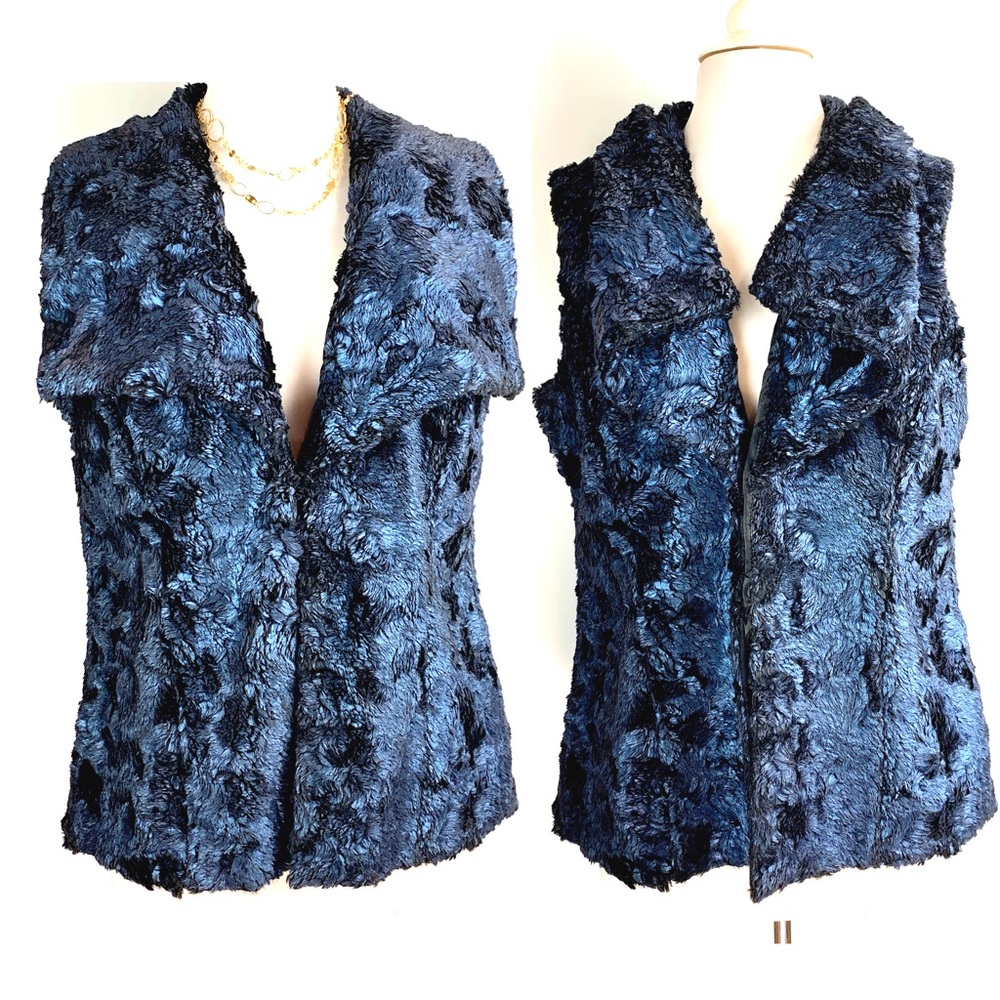 Katherine Barclay Cobalt Faux Fur Montreal Deep Blue Waterfall Vest Medium - Picture 3 of 16